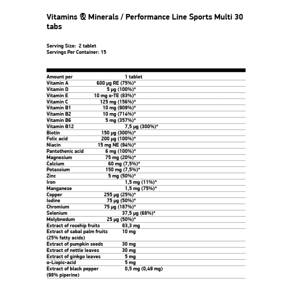 FA NUTRITION Vitamins & Minerals Performance Line Sports Multi 30 таблетки