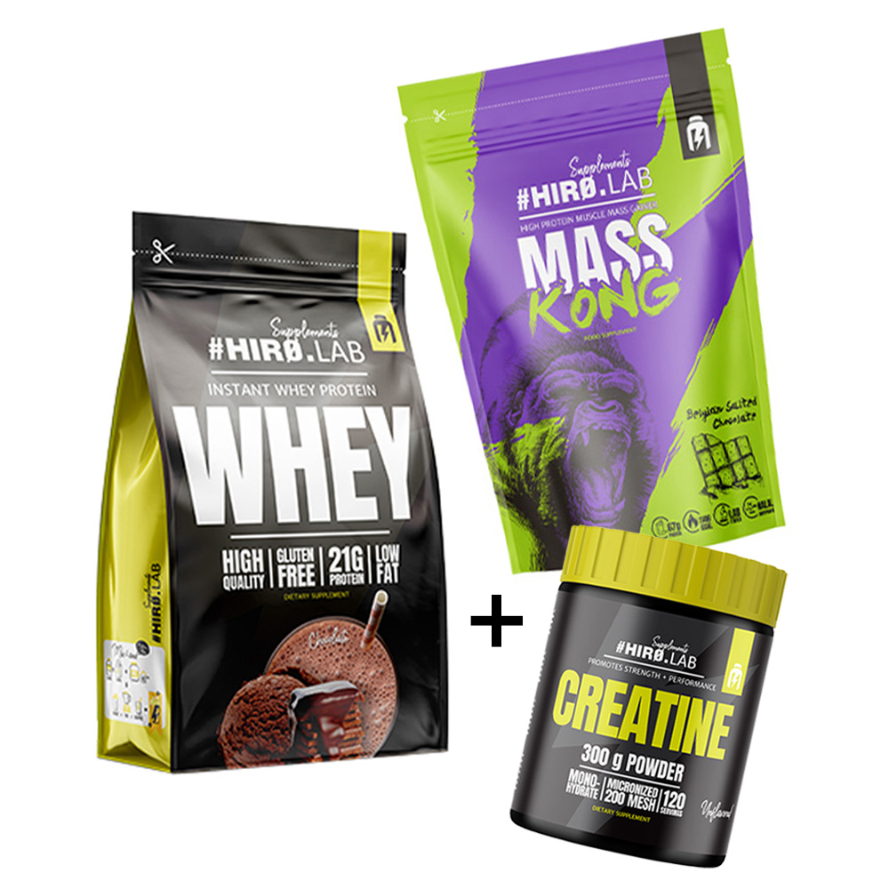 HIRO.LAB Instant Whey Protein 2000 г (Плик) + Creatine 300 г + Mass Kong 1000 г 
