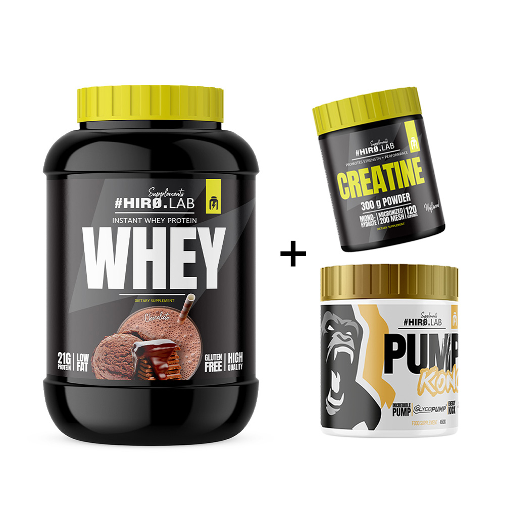 HIRO.LAB Instant Whey Protein 2000 г + Creatine 300 г + Pump Kong 450 г