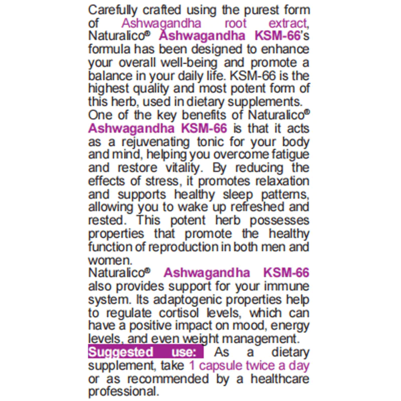 NATURALICO Ashwagandha KSM-66 90 капсули