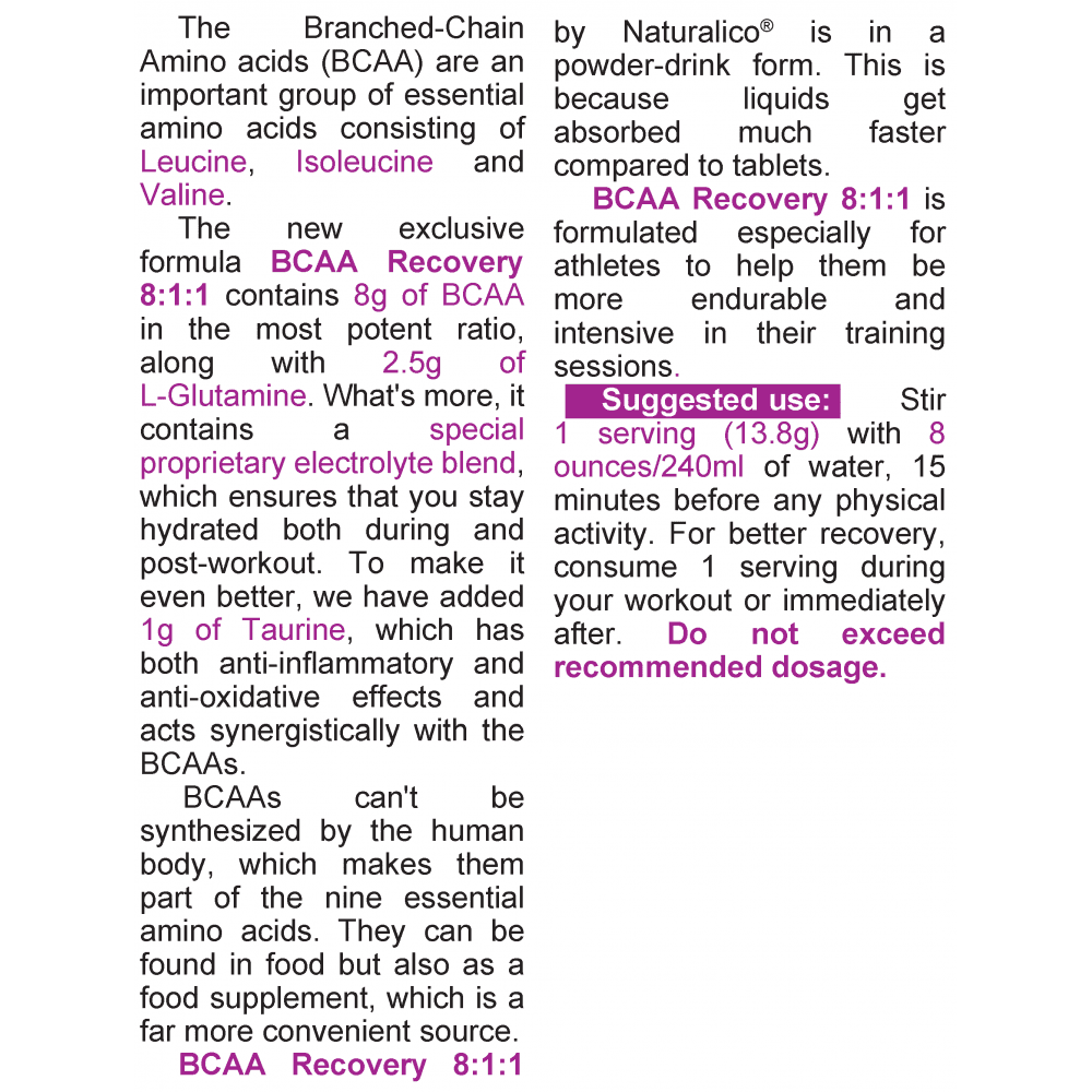 NATURALICO BCAA Recovery 8:1:1 1250 г
