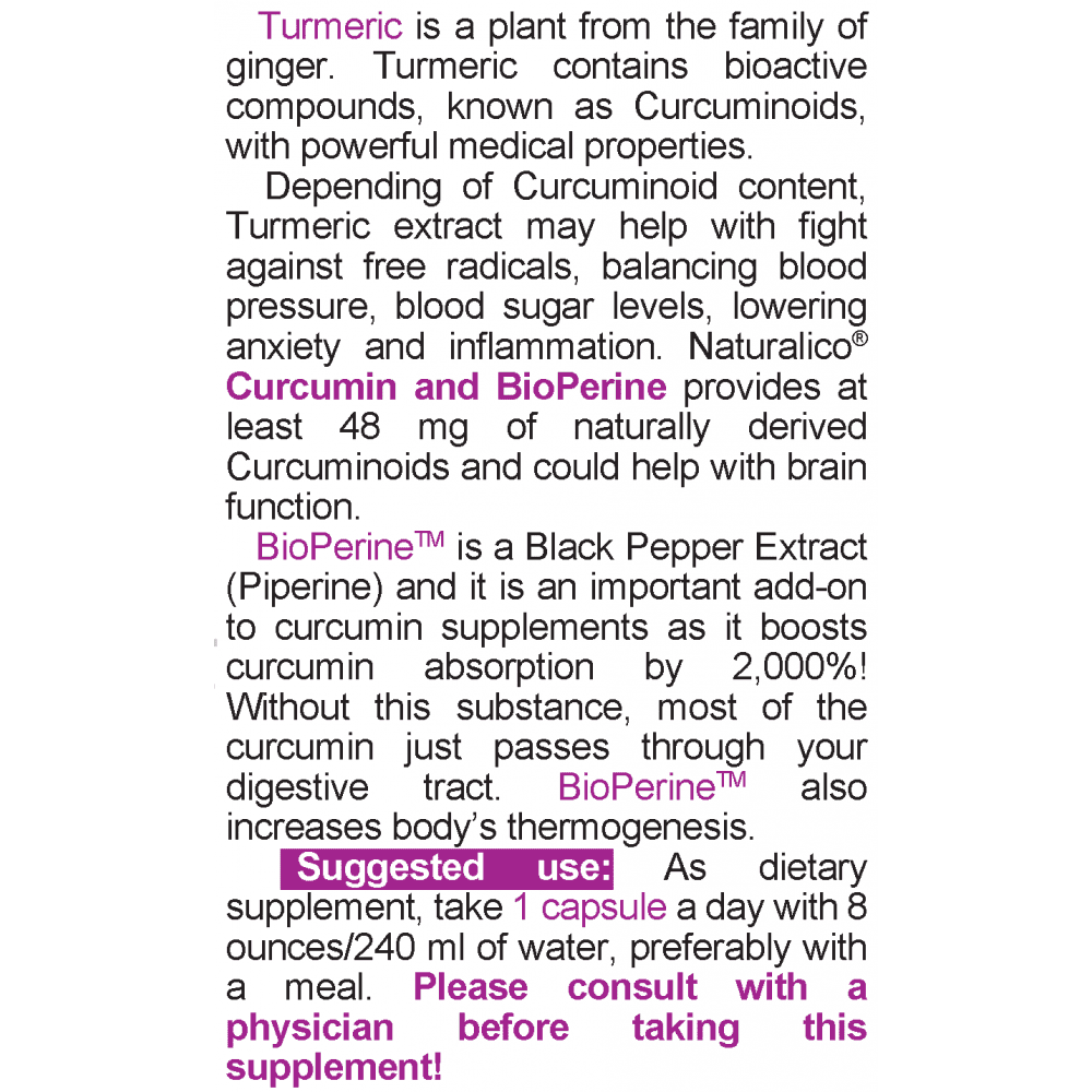 NATURALICO Curcumin And Bioperine 60 капсули