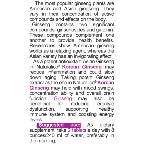 NATURALICO Korean Ginseng 60 таблетки