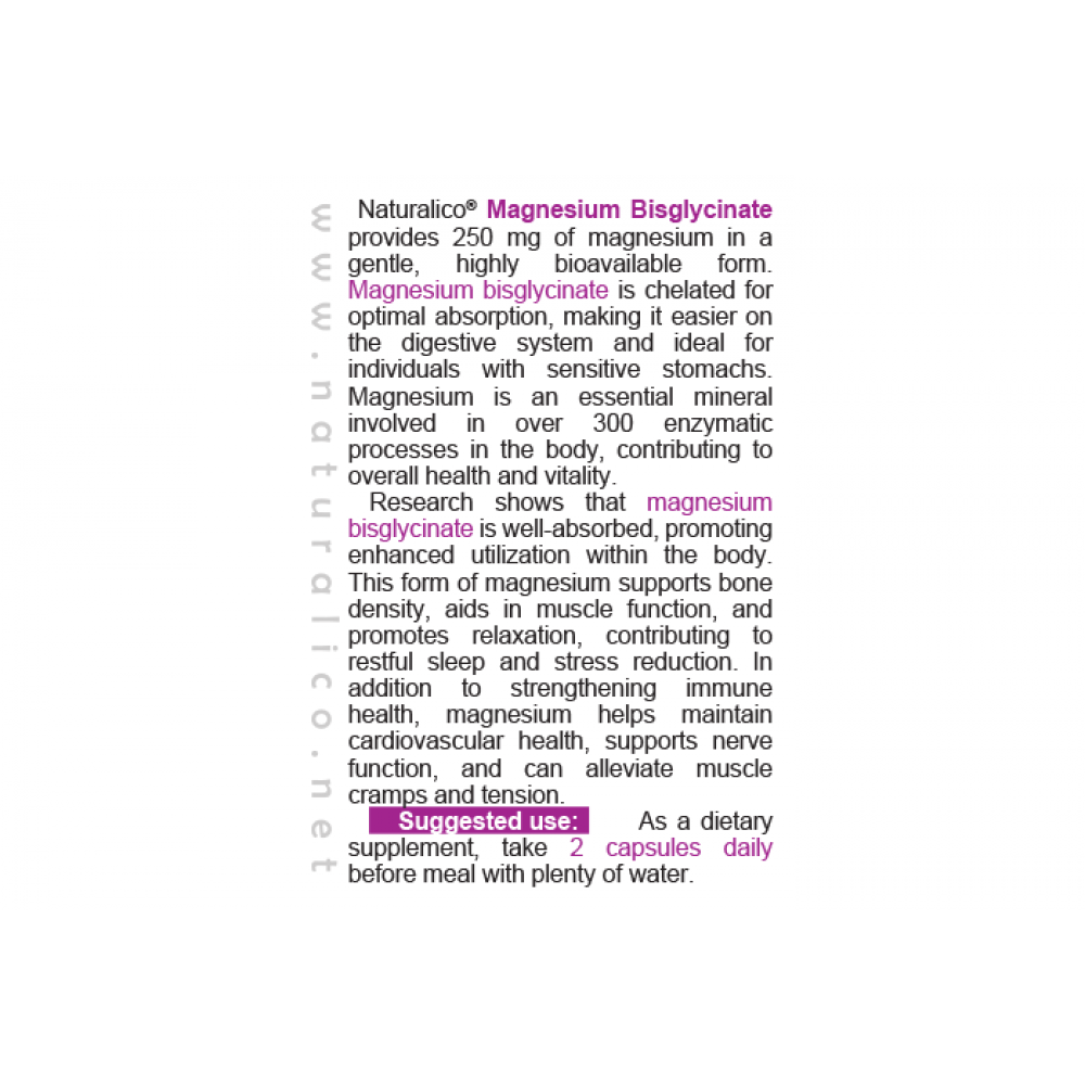 NATURALICO Magnesium Bisglycinate 60 капсули