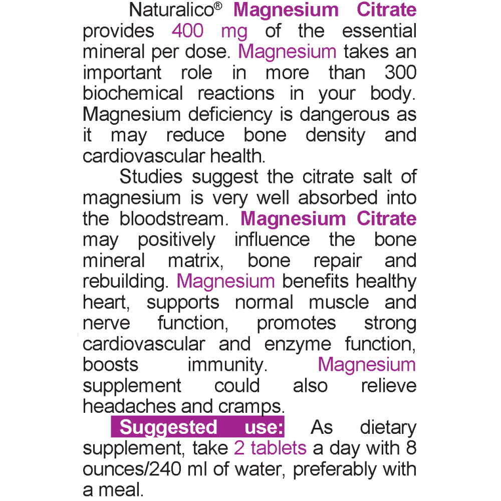 NATURALICO Magnesium Citrate 60 таблетки