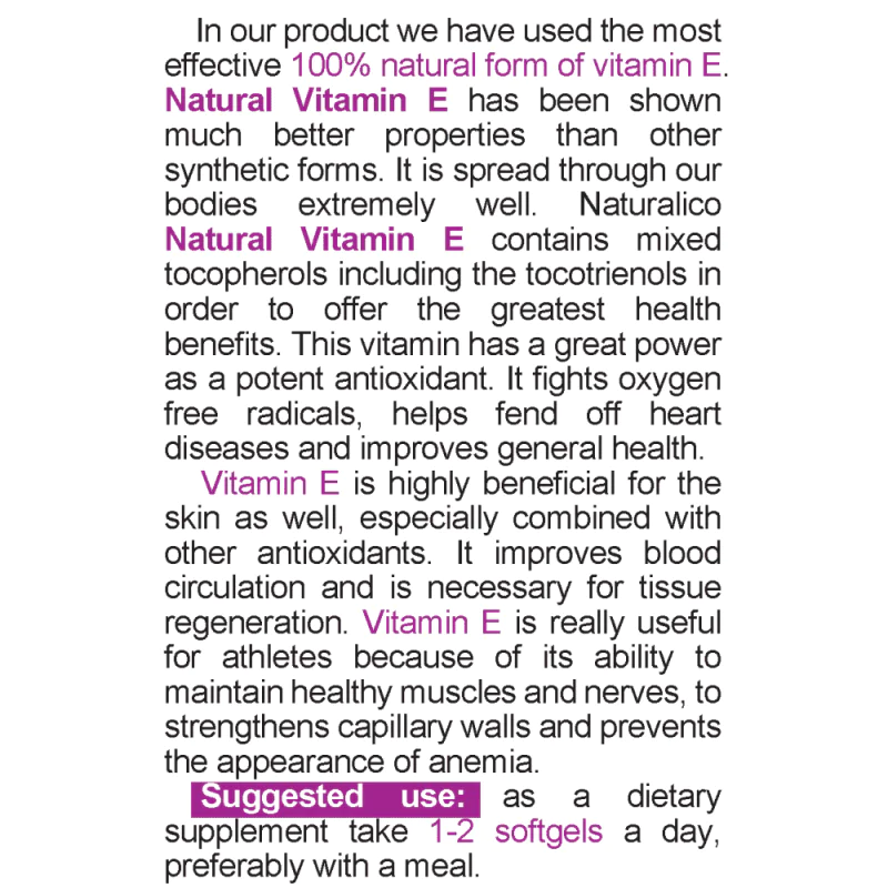 NATURALICO Natural Vitamin E 400 IU 60 меки капсули