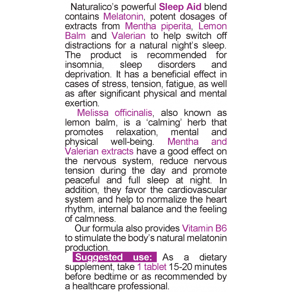 NATURALICO Sleep Aid 60 таблетки