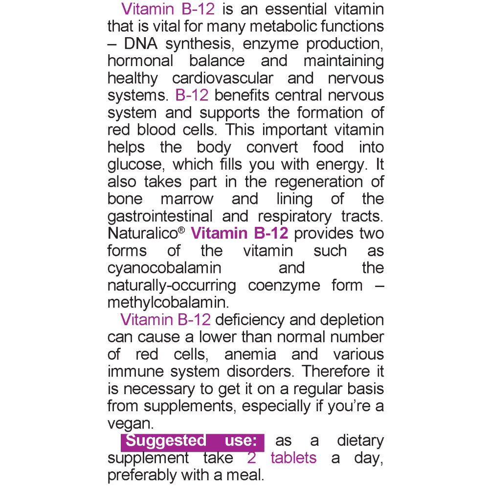 NATURALICO Vitamin B-12 90 таблетки