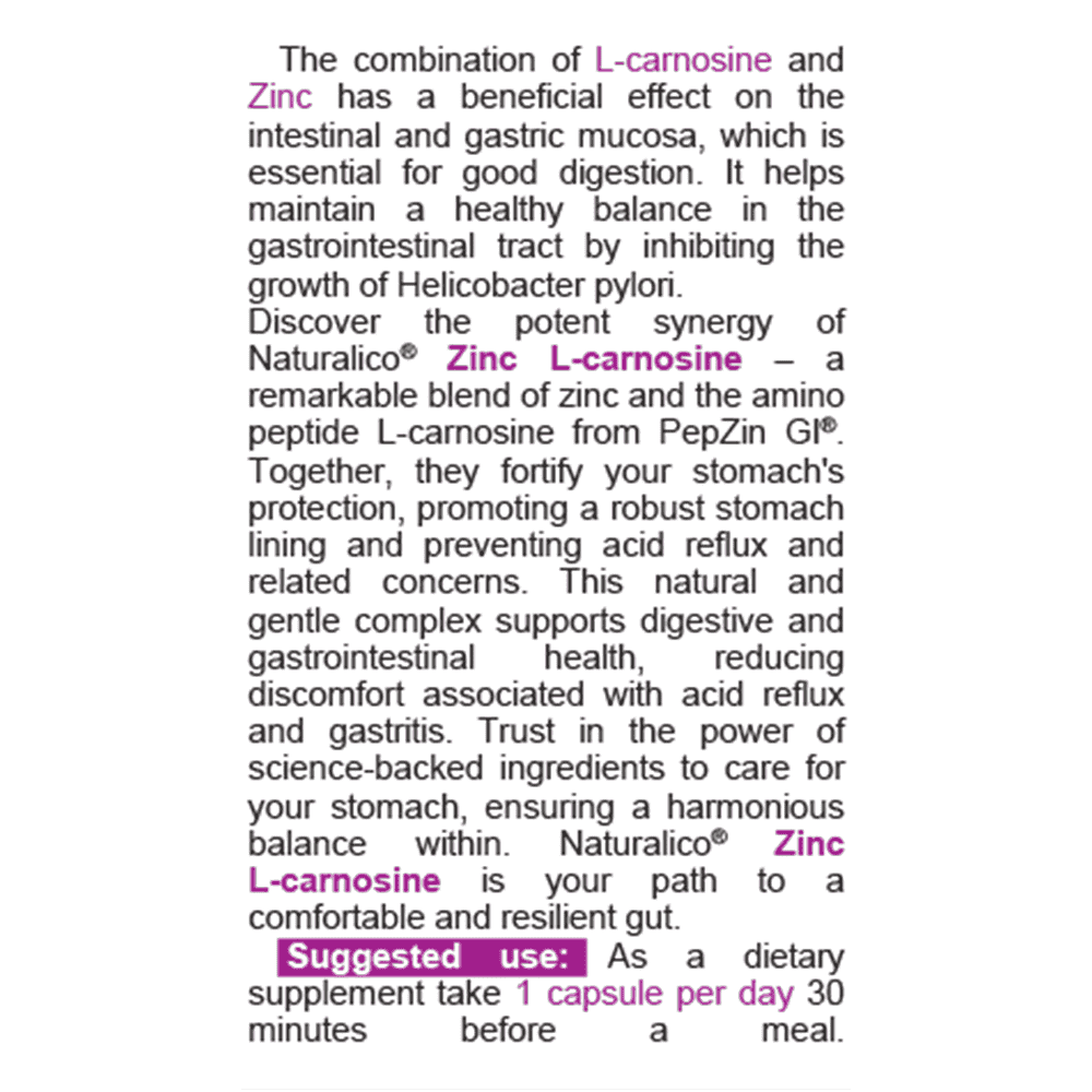 NATURALICO Zinc L-Carnosine 60 капсули