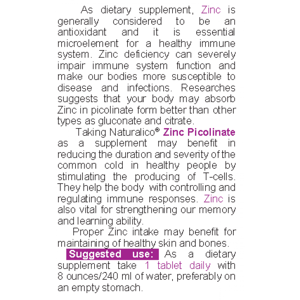 NATURALICO Zinc Picolinate 50 мг 60 таблетки