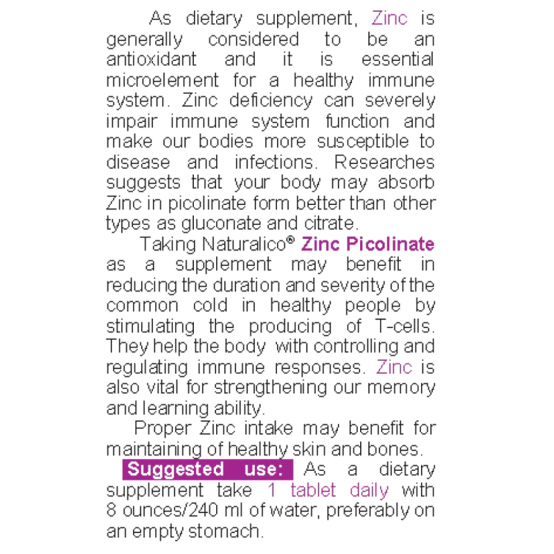 NATURALICO Zinc Picolinate 50 мг 60 таблетки