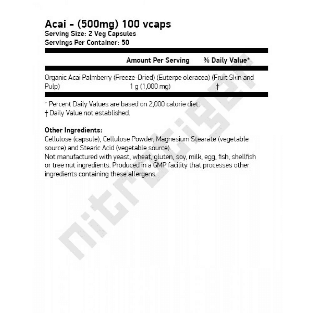 NOW Acai 500 мг 100 растителни капсули