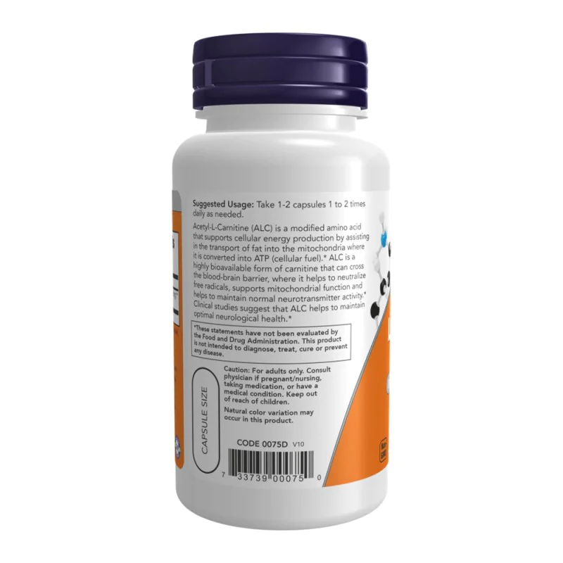 NOW Acetyl L-Carnitine 500 мг 50 растителни капсули
