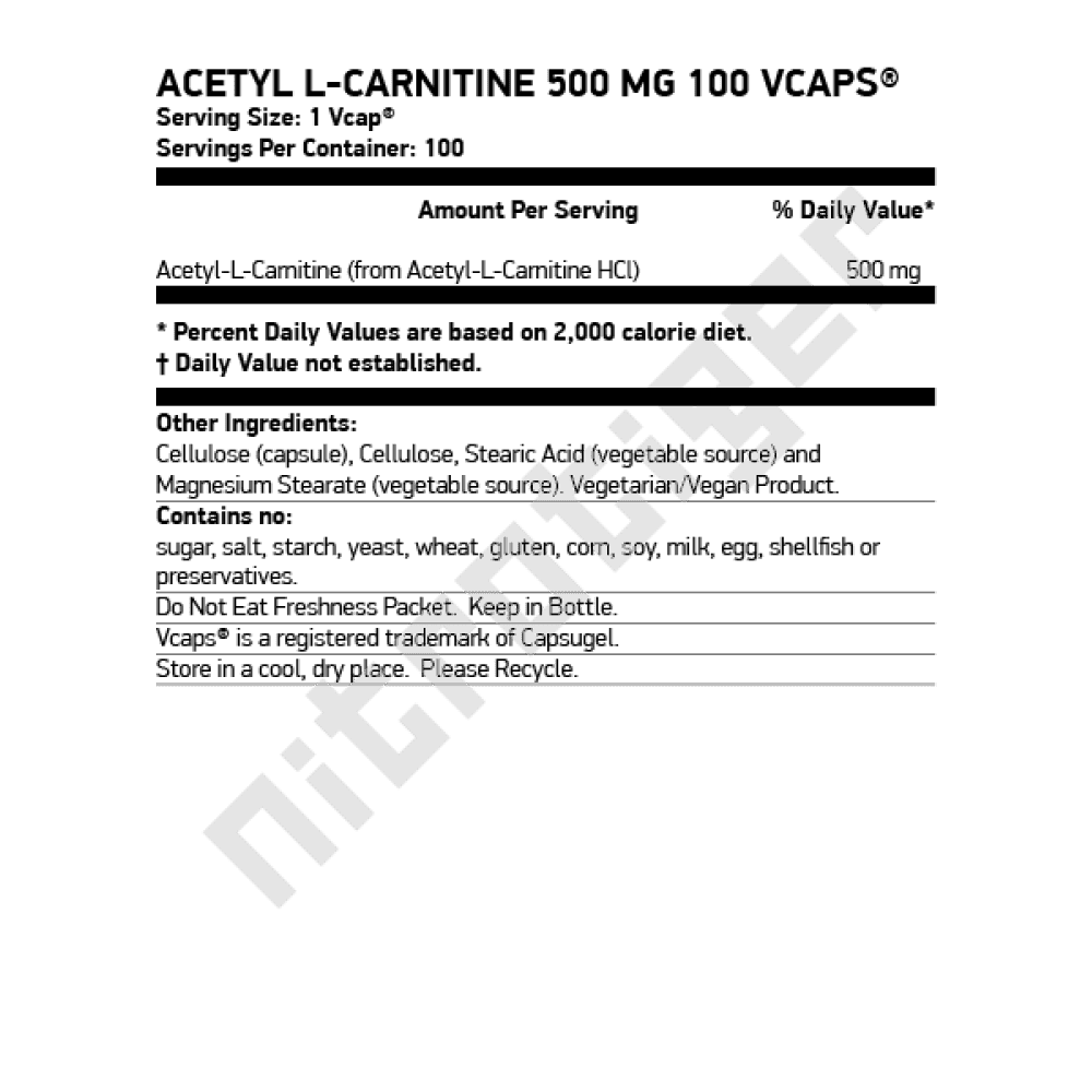 NOW Acetyl L-Carnitine 500мг 100 растителни капсули