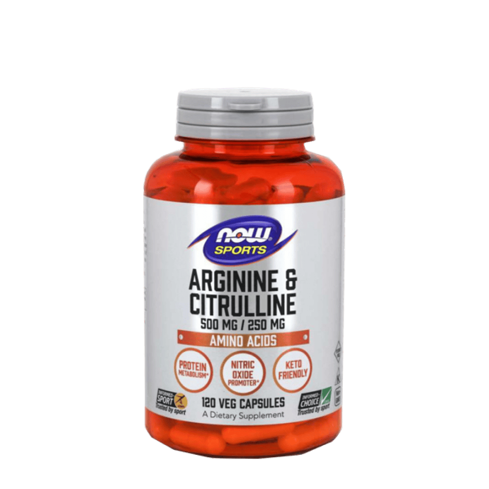 NOW Arginine & Citrulline (500 мг 250 мг) 120 растителни капсули
