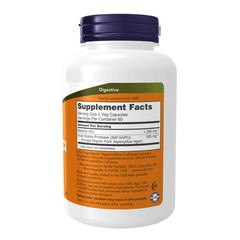 NOW Betaine HCl 648 мг 120 капсули
