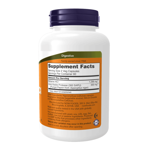 NOW Betaine HCl 648 мг 120 капсули