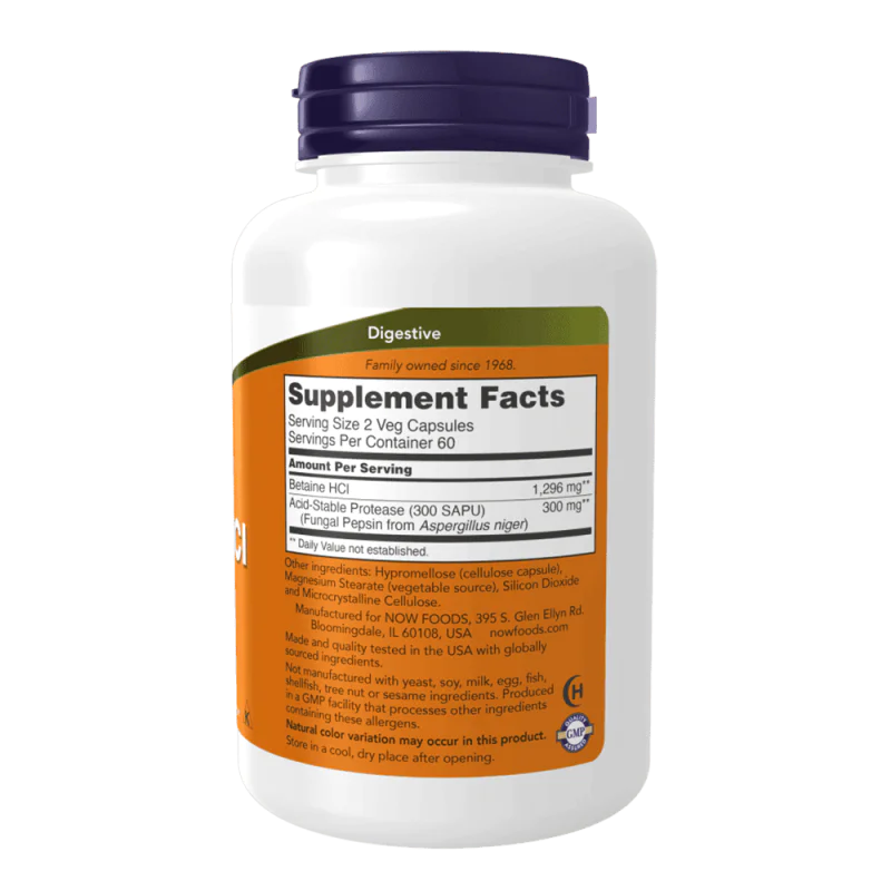 NOW Betaine HCl 648 мг 120 капсули