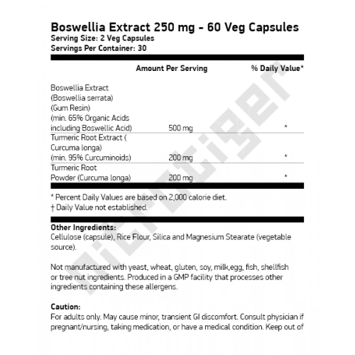NOW Boswellia Extract 250 мг 60 растителни капсули