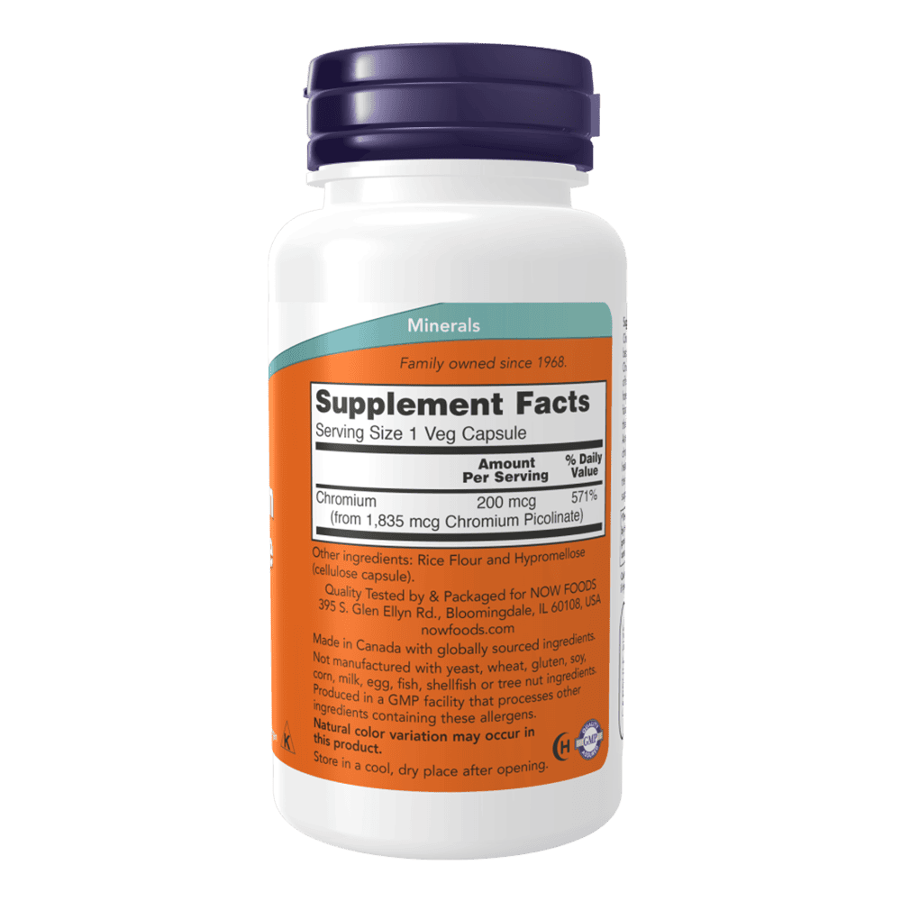 NOW Chromium Picolinate 200 мкг 100 растителни капсули