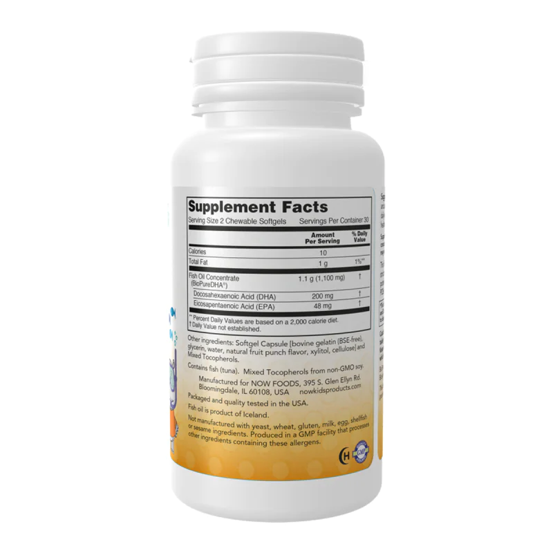 NOW DHA Kids Fish Oil Chewables 60 дъвчащи софтгел капсули