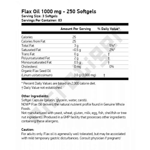 NOW Flax Oil 1000 мг 250 меки капсули