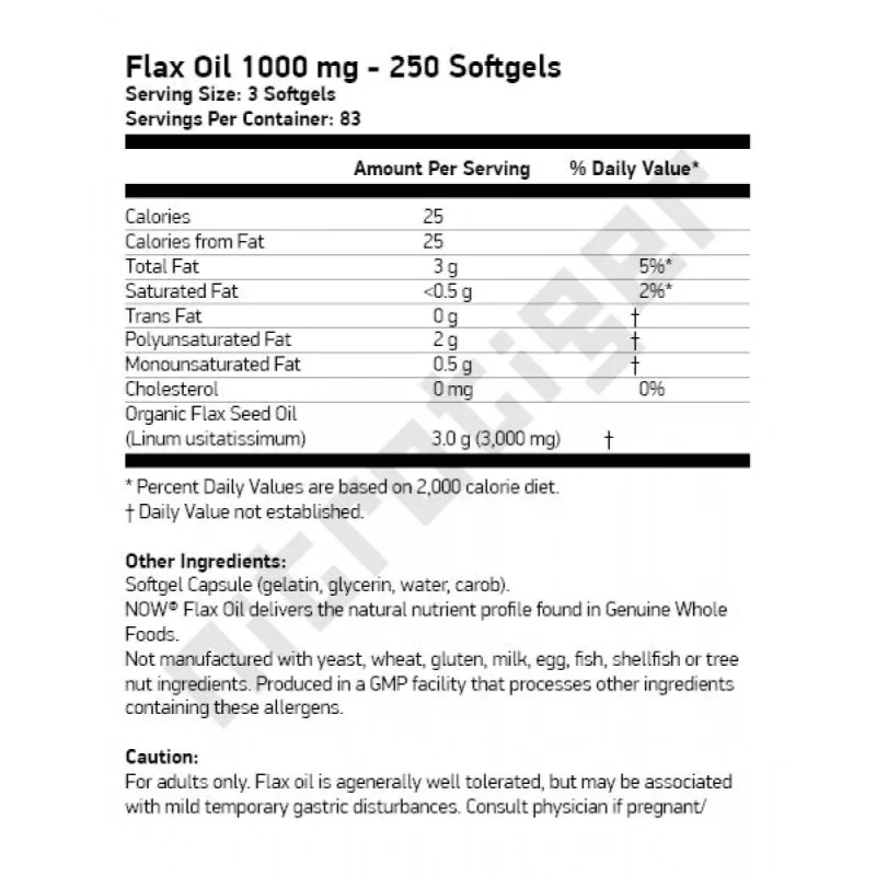 NOW Flax Oil 1000 мг 250 меки капсули