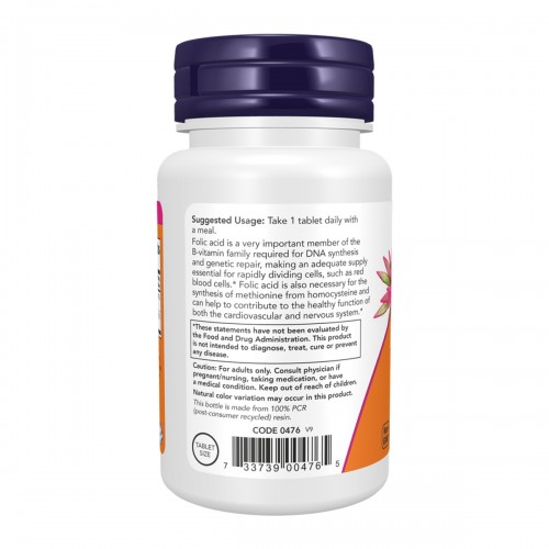 NOW Folic Acid with B12 800mcg 250 таблетки