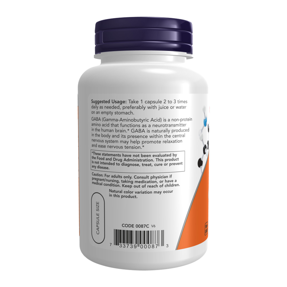 NOW GABA 500 мг 100 растителни капсули