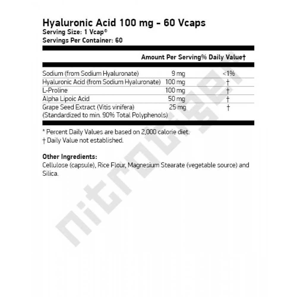 NOW Hyaluronic Acid 100 мг 60 растителни капсули
