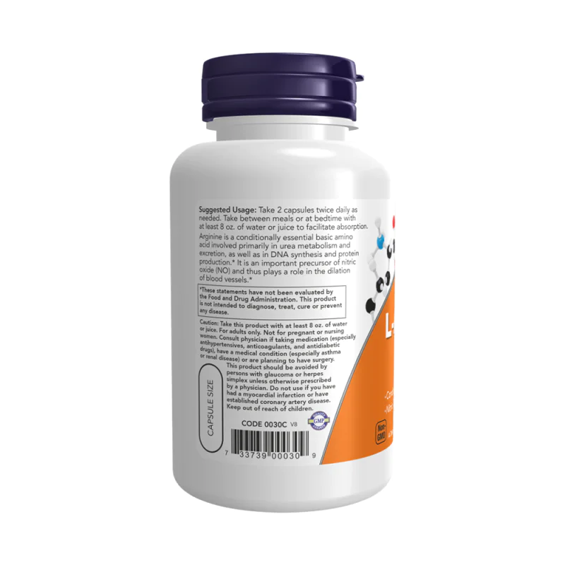 NOW L-Arginine 500 мг 250 растителни капсули