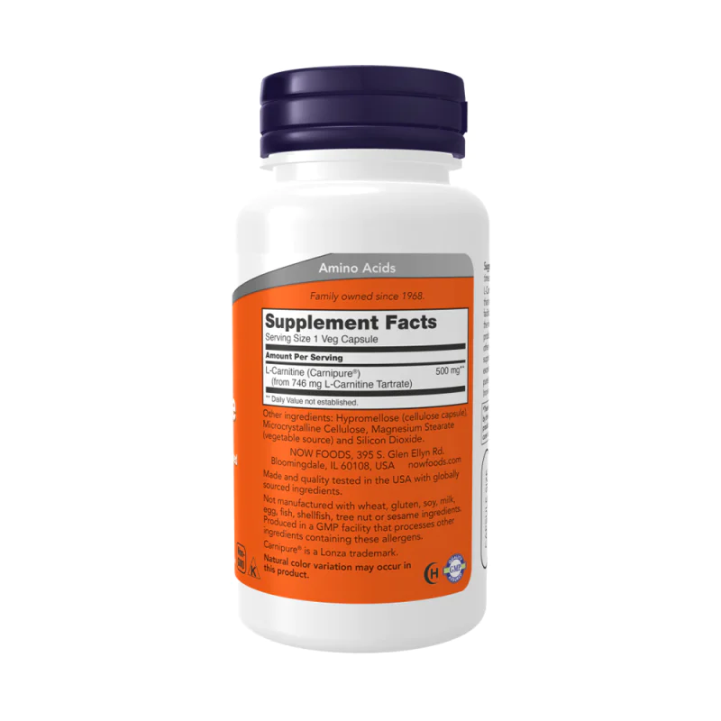NOW L-Carnitine 500 мг 60 растителни капсули