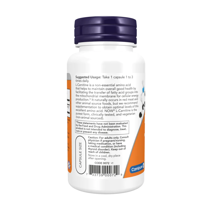 NOW L-Carnitine 500 мг 60 растителни капсули