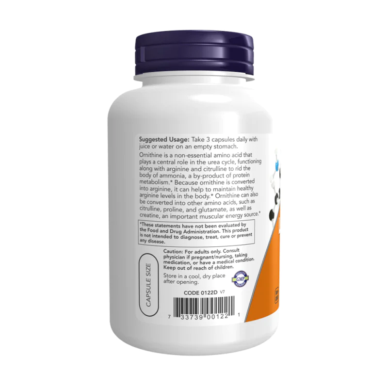 NOW L-Ornithine 500 мг 120 растителни капсули