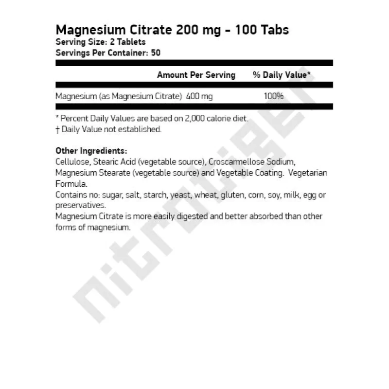 NOW Magnesium Citrate 200 мг 100 таблетки