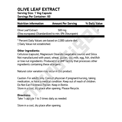 NOW Olive Leaf Extract 500 мг 60 растителни капсули