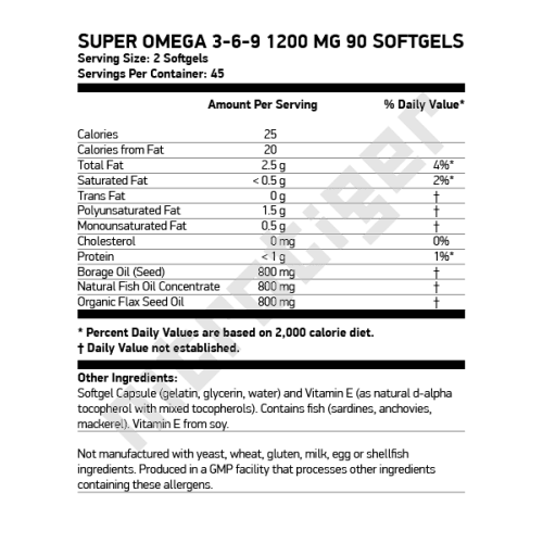 NOW Super Omega 3-6-9 1200 мг 90 меки капсули