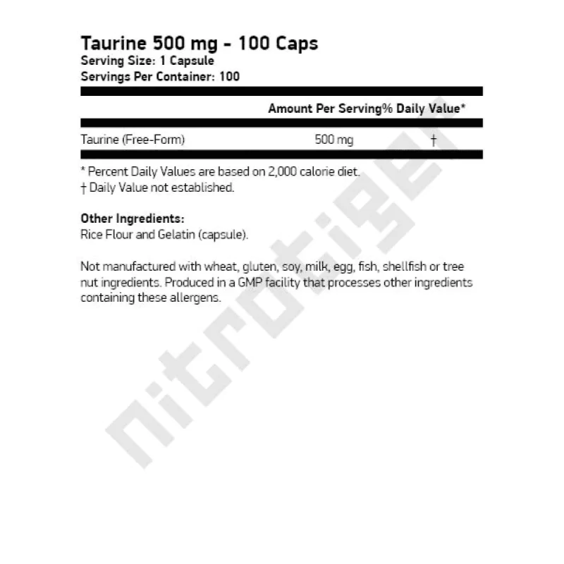 NOW Taurine 500 мг 100 капсули