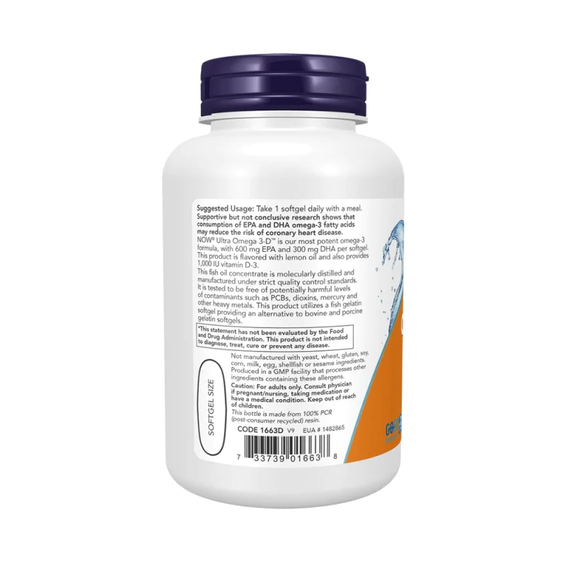 NOW Ultra Omega-3 D™ Fish Oil 180 софтгел капсули