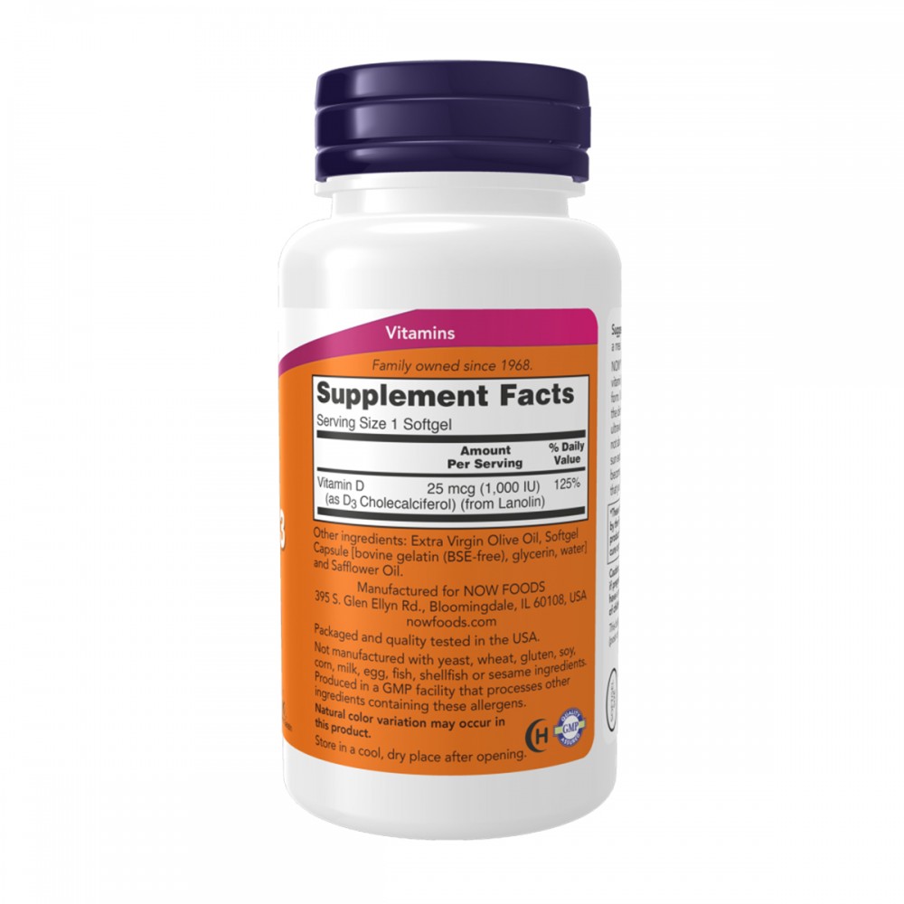 NOW Vitamin D-3 1000 IU 180 софтгел капсули