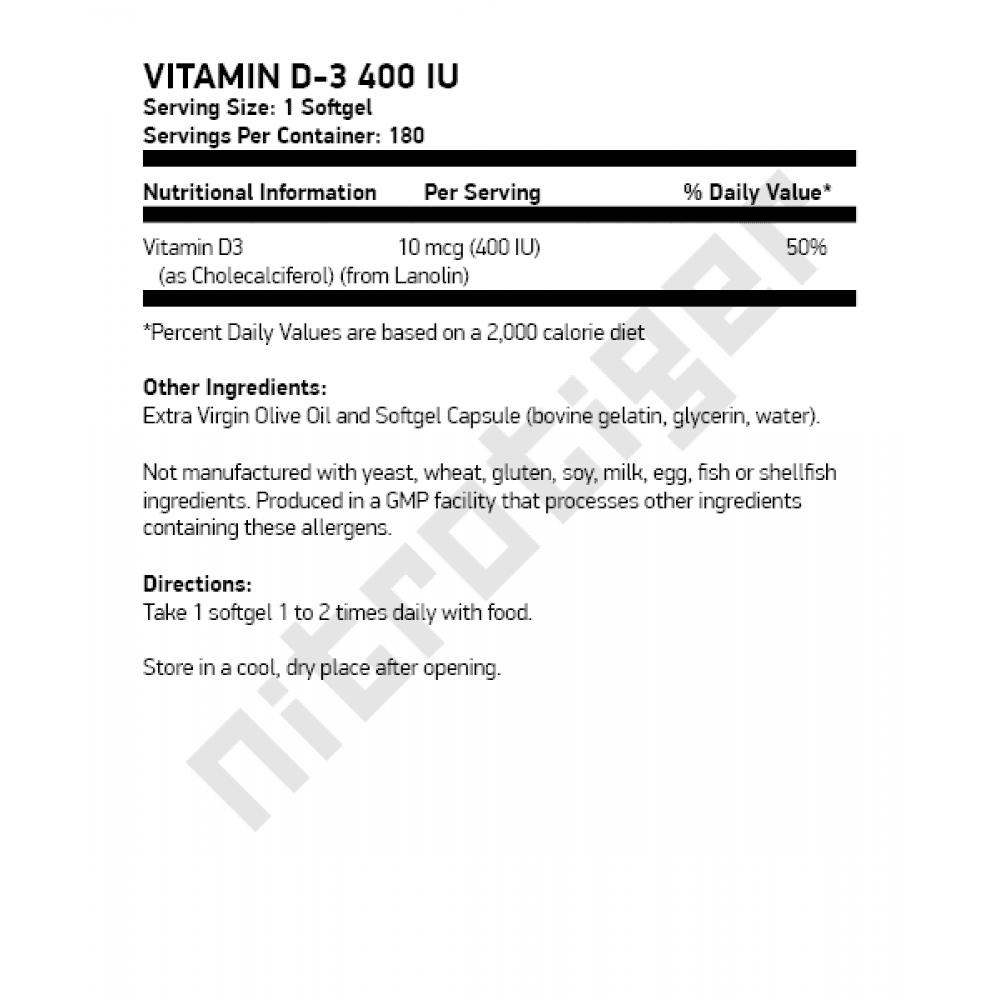 NOW Vitamin D-3 (400IU) 180 меки капсули