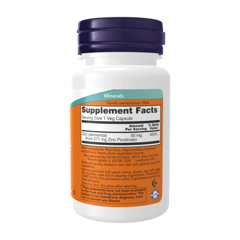 NOW Zinc Picolinate 50 мг 120 растителни капсули