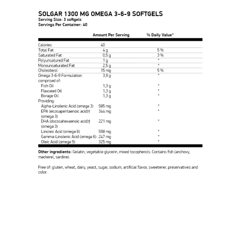 SOLGAR 1300 мг OMEGA 3-6-9 60 меки капсули