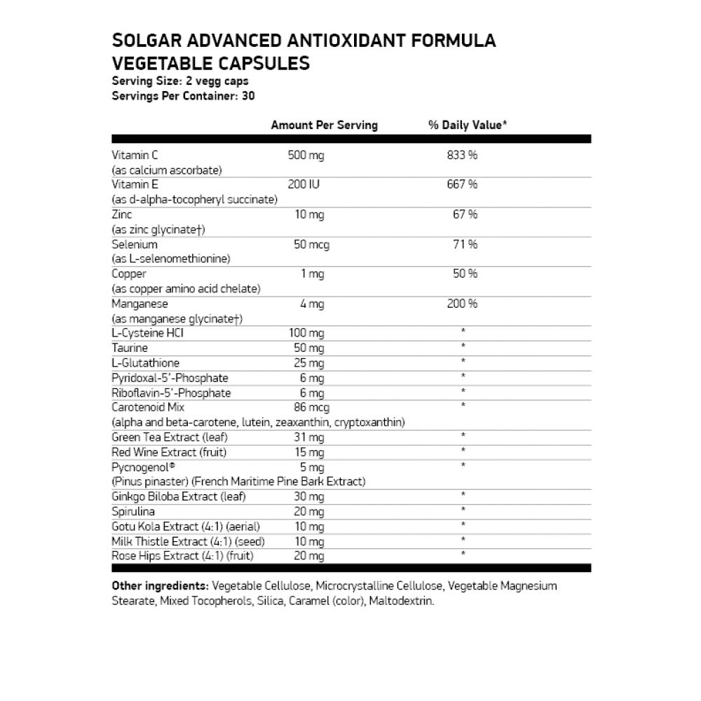 SOLGAR Advanced Antioxidant Formula 60 растителни капсули