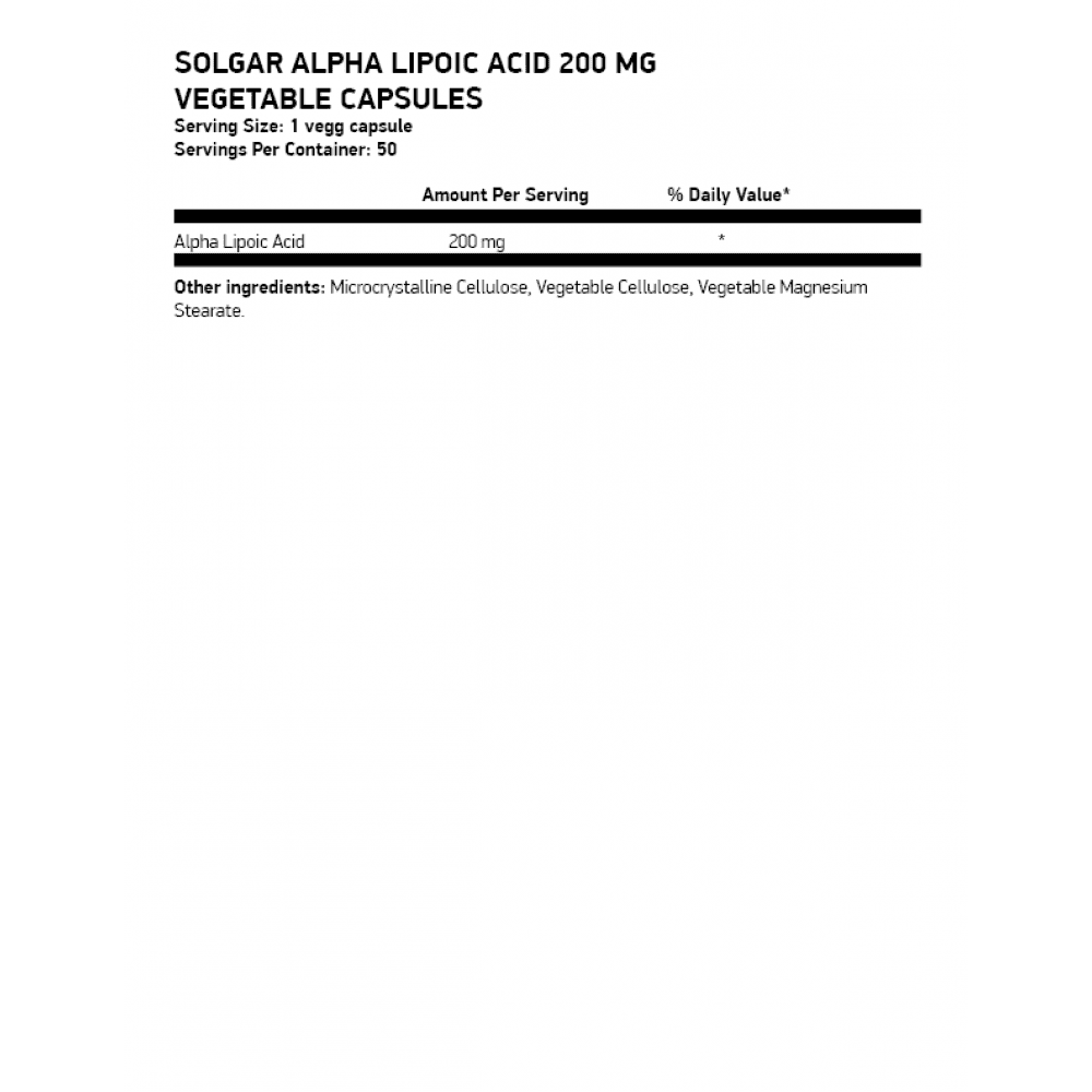 SOLGAR Alpha Lipoic Acid 200 мг 50 растителни капсули