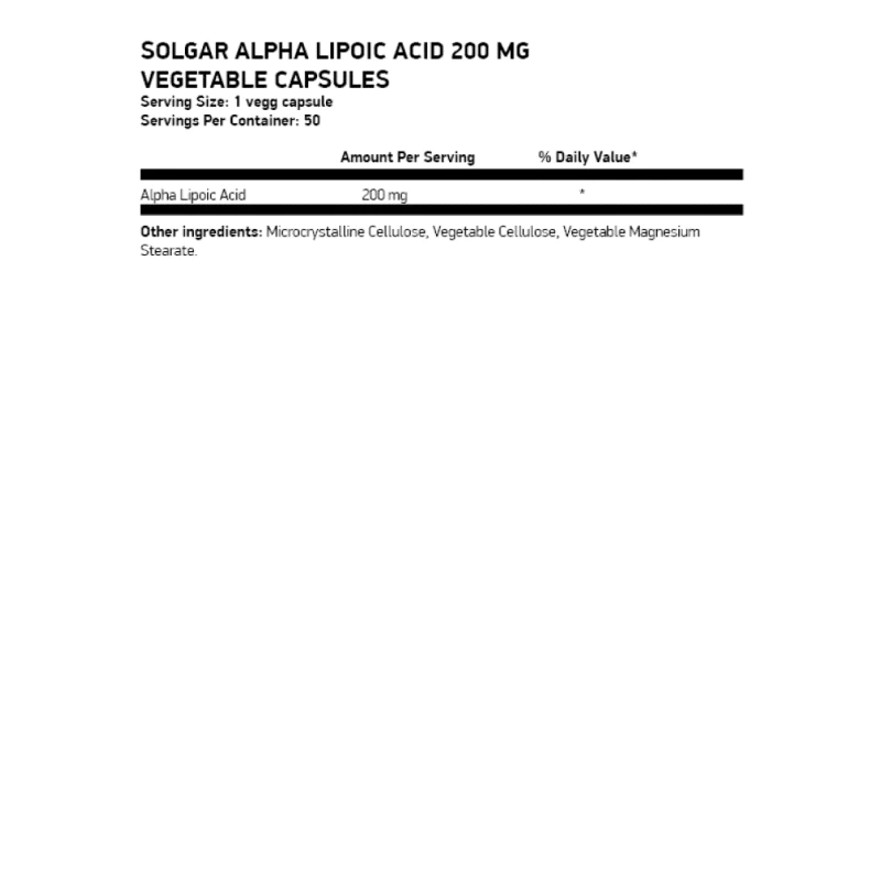 SOLGAR Alpha Lipoic Acid 200 мг 50 растителни капсули