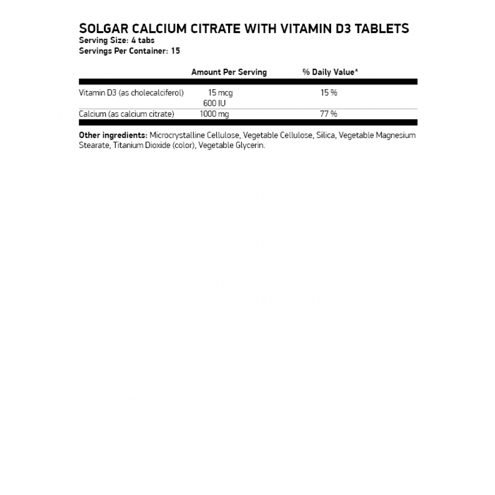 SOLGAR Calcium Citrate With Vitamin D3 60 таблетки на Топ Цена
