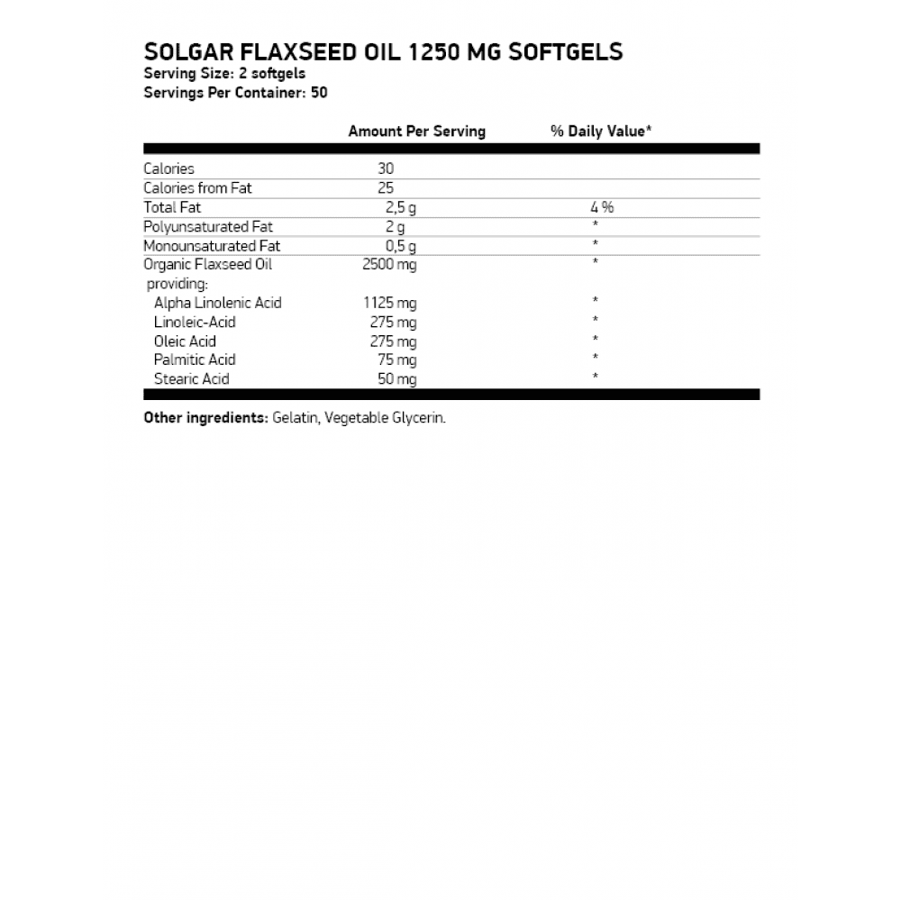 SOLGAR Flaxseed Oil 1250 мг 100 меки капсули
