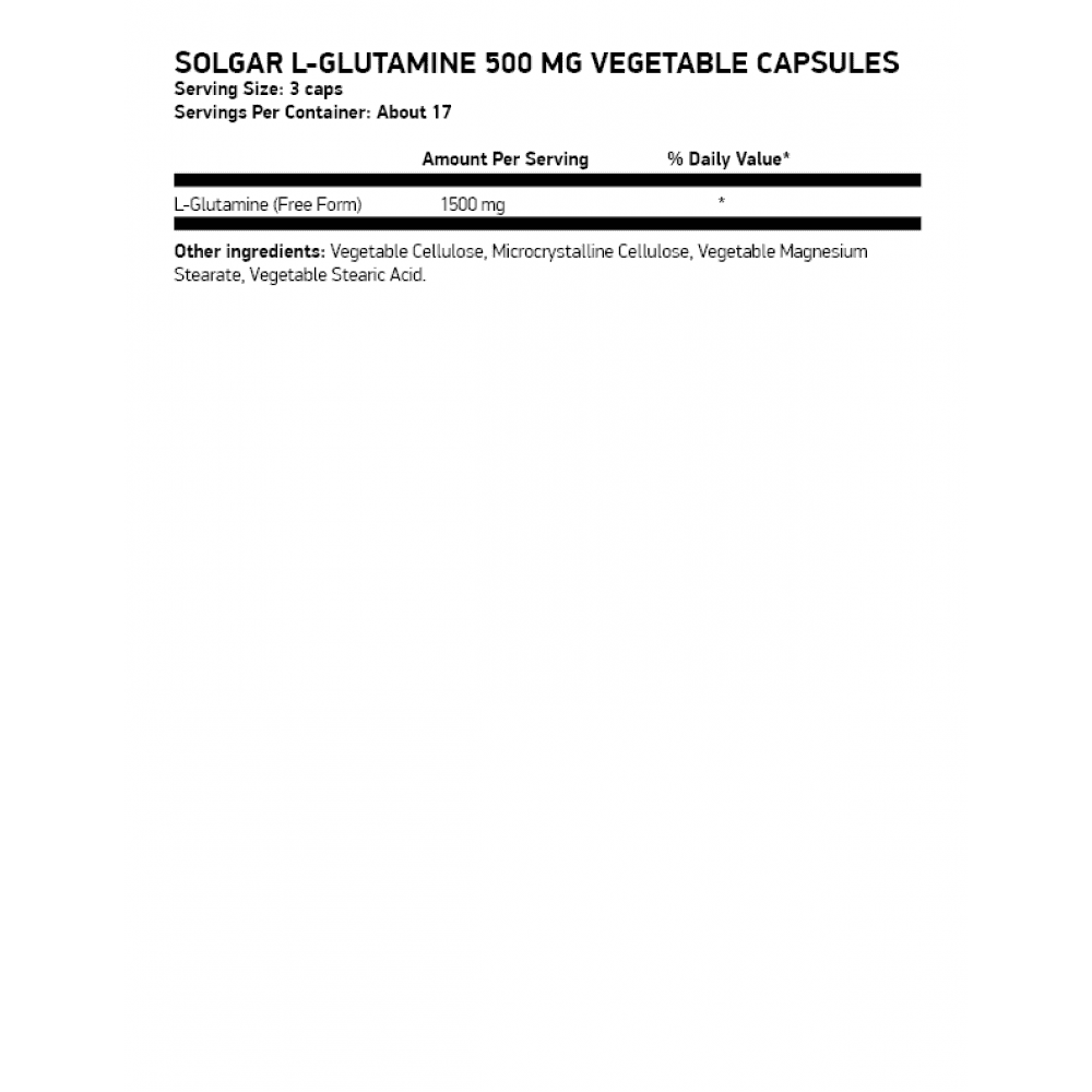 SOLGAR L-Glutamine 500 мг 50 растителни капсули