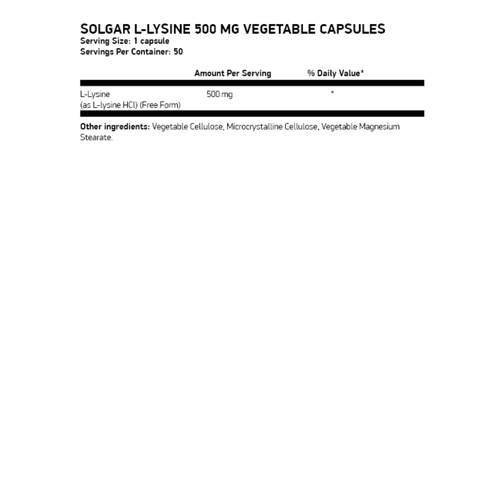 SOLGAR L-LYSINE 500 мг 50 растителни капсули